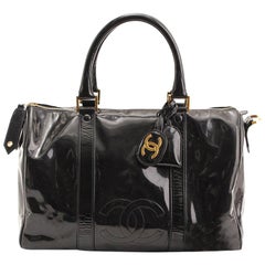 Chanel Black Patent Leather Retro CC Boston Bag