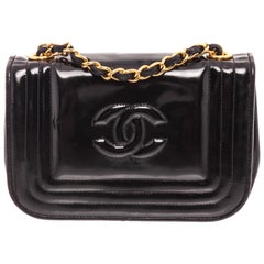 Chanel Black Patent Leather Vintage CC Stitch Flap Bag