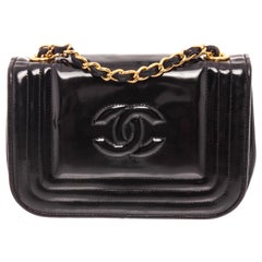 Chanel Black Patent Leather Vintage CC Stitch Flap Bag 