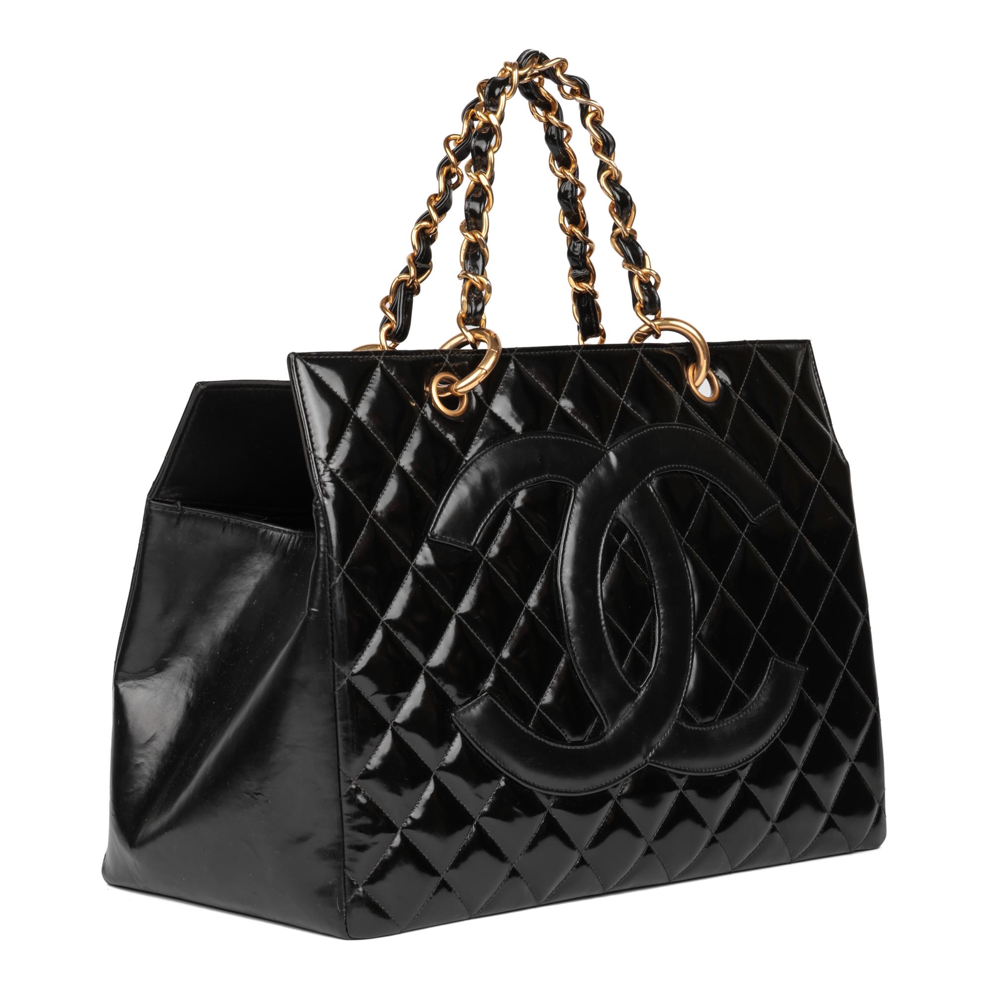 Chanel black patent leather tote bag store