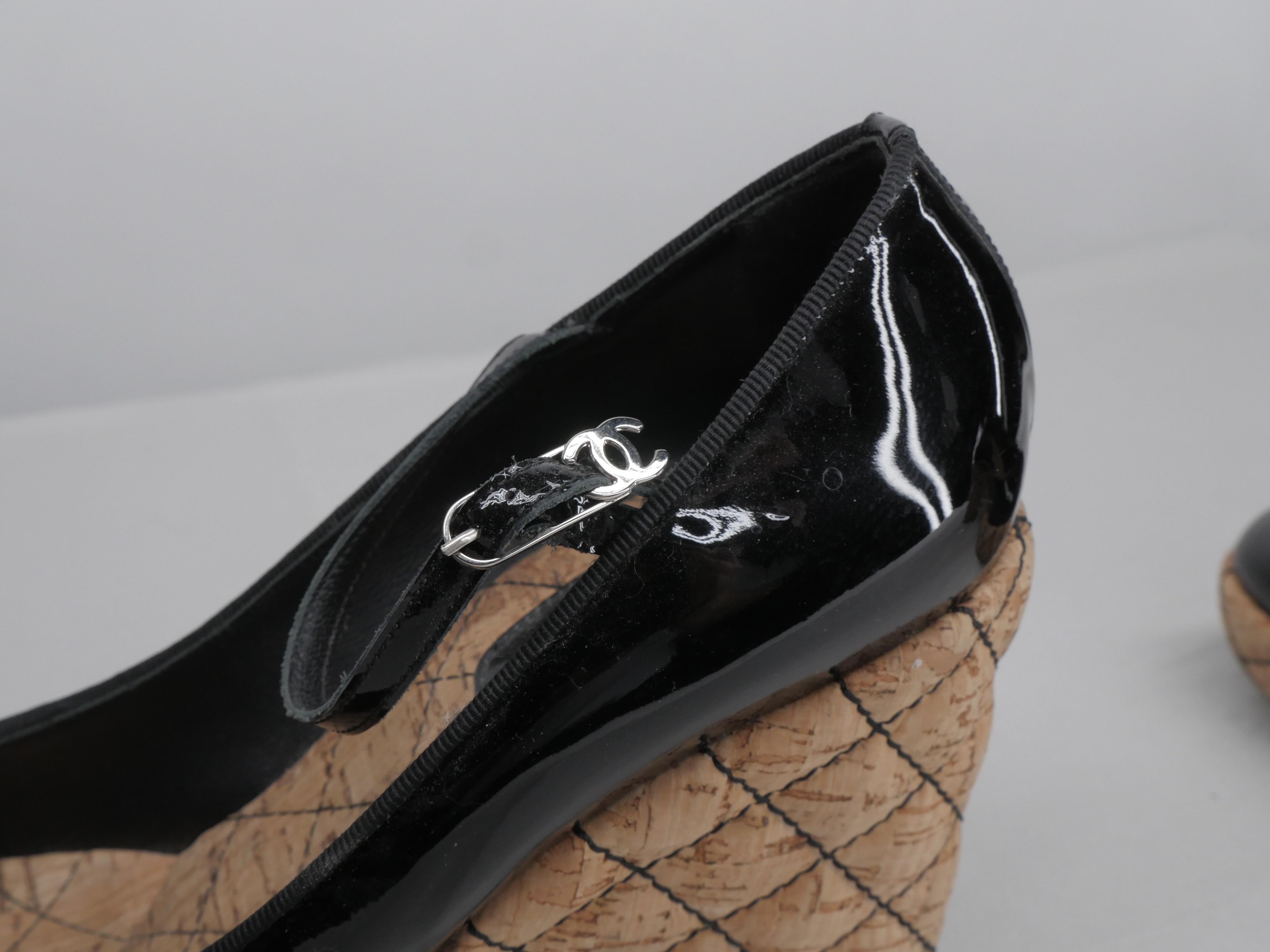 Chanel Black Patent Leather Wedges Size 41 4