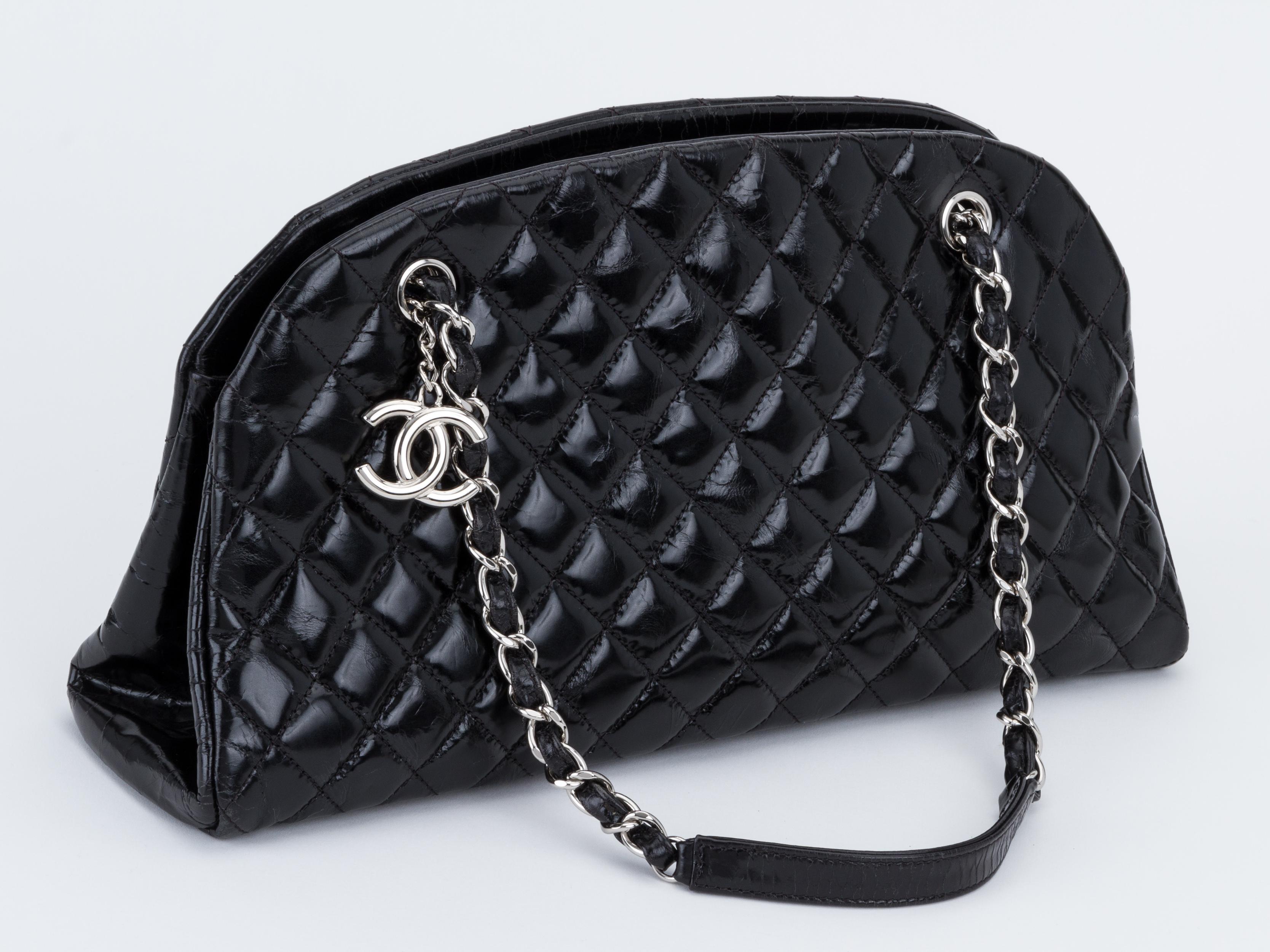 Chanel Black Patent Mademoiselle Medium Bag In Excellent Condition In West Hollywood, CA