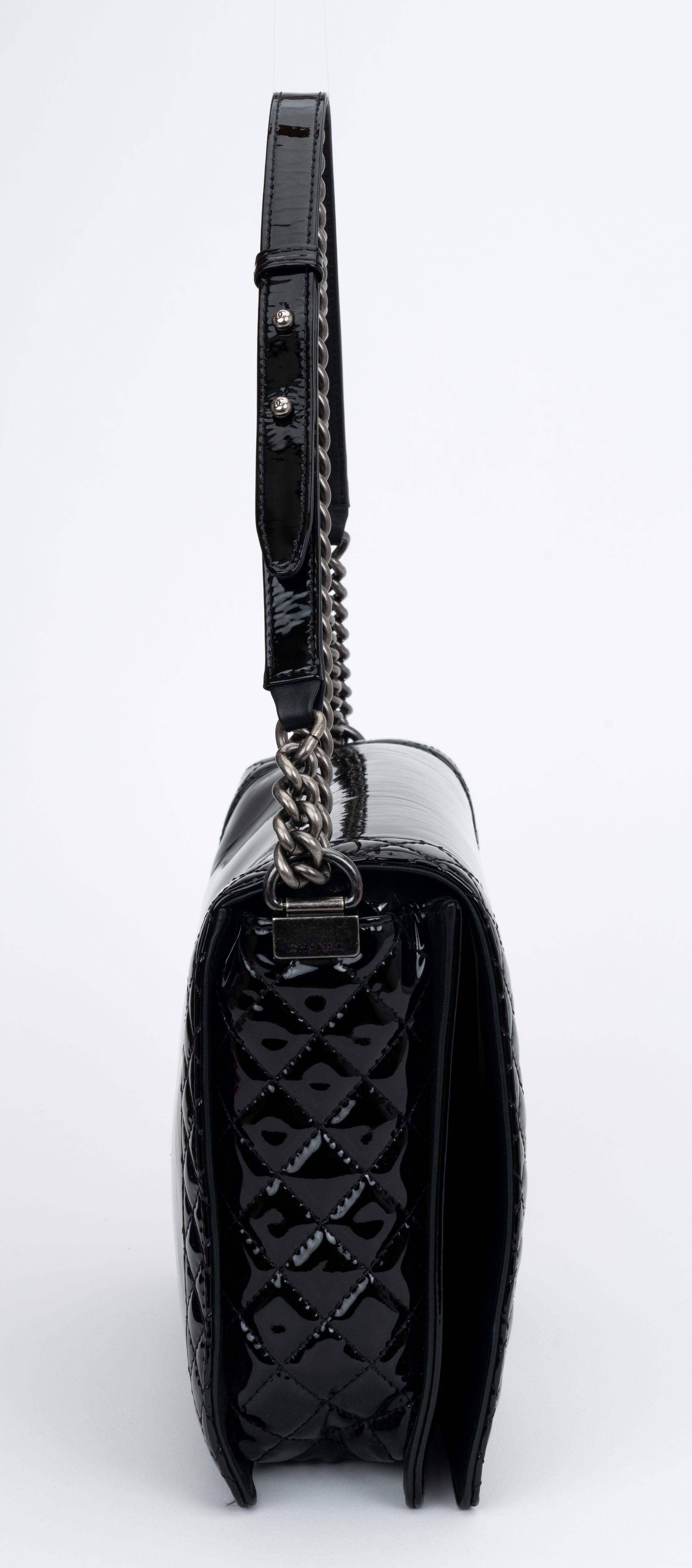 Women's Chanel Black Patent Maxi Boy Bag For Sale