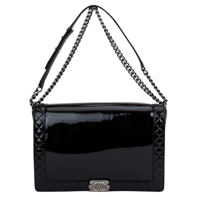 Chanel Black Patent Maxi Boy Bag For Sale at 1stDibs