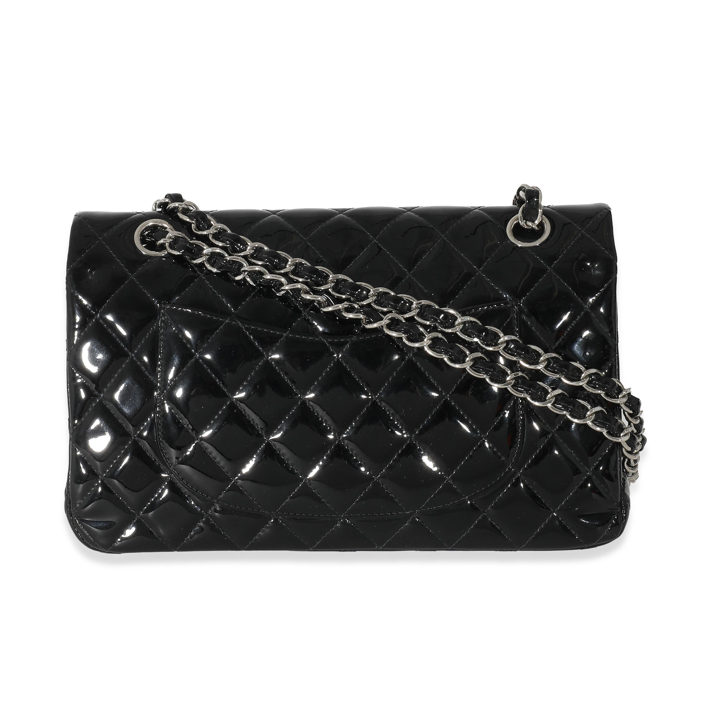 Chanel Black Patent Medium Classic Double Flap Bag In Excellent Condition In New York, NY