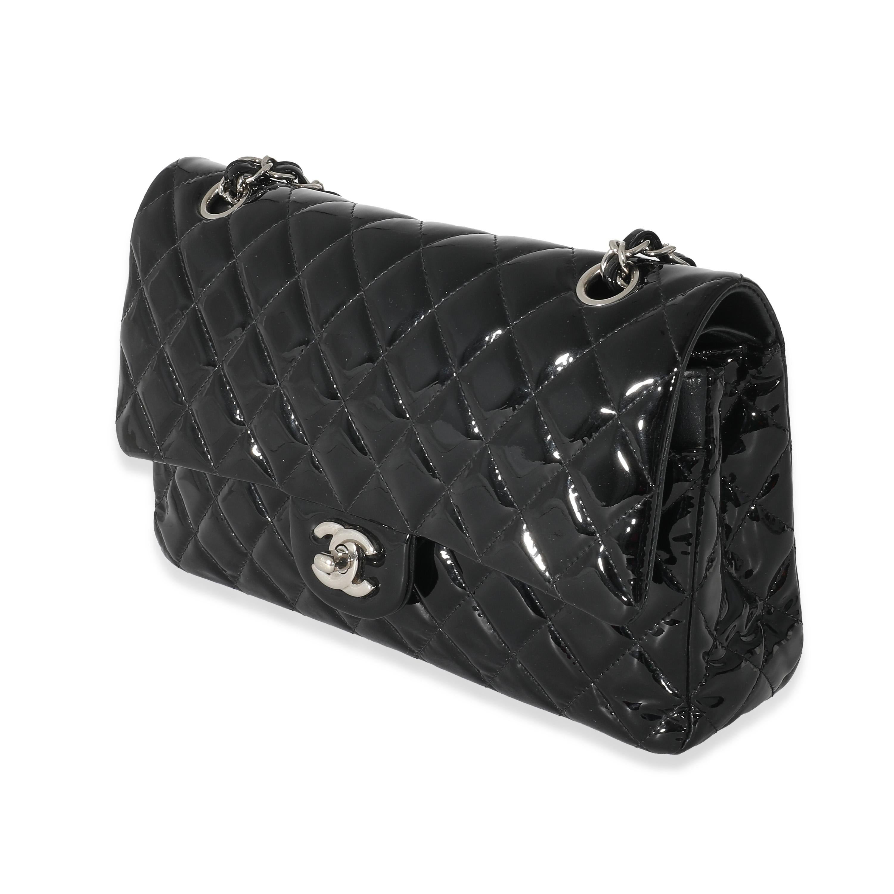 Women's Chanel Black Patent Medium Classic Double Flap Bag