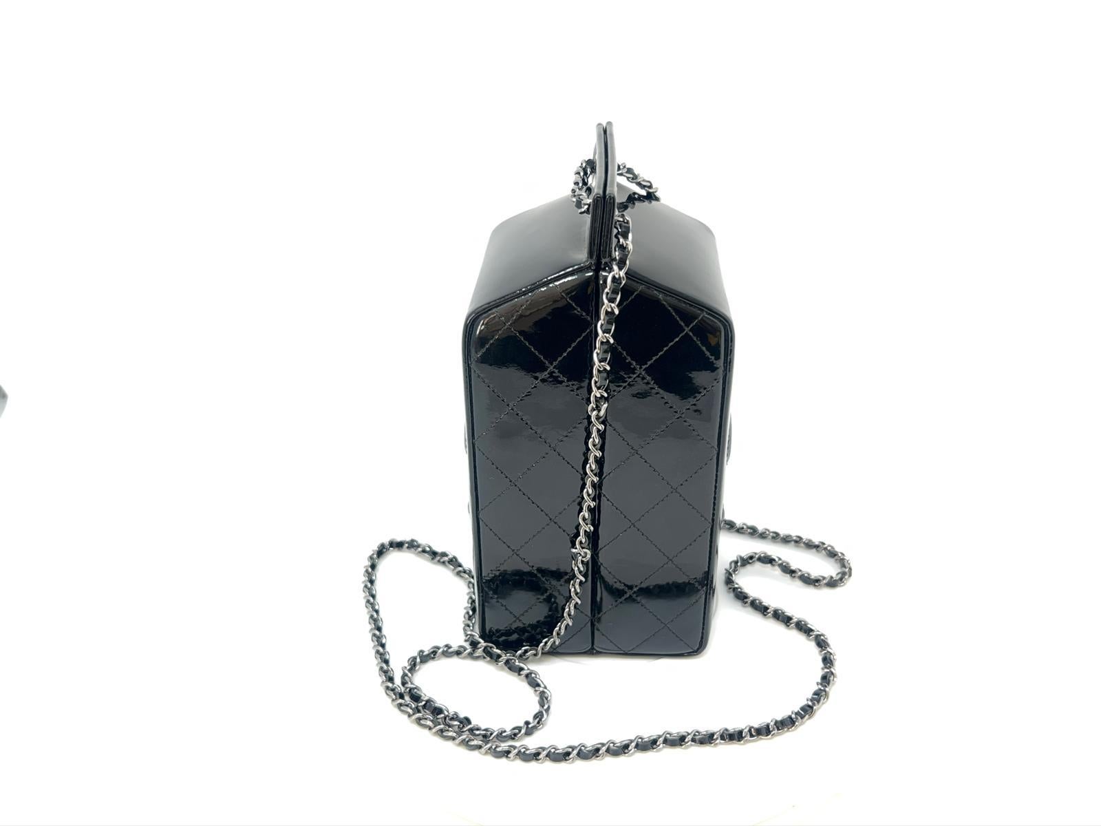 Chanel Black Patent Milk Carton Bag Silver Hardware Fall / Winter 2014 For Sale 6