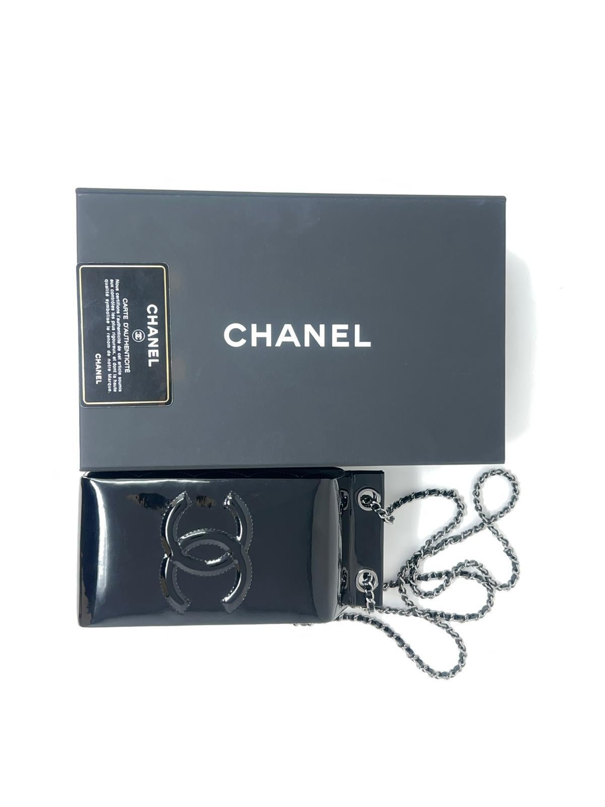 Chanel Black Patent Milk Carton Bag Silver Hardware Fall / Winter 2014 For Sale 13