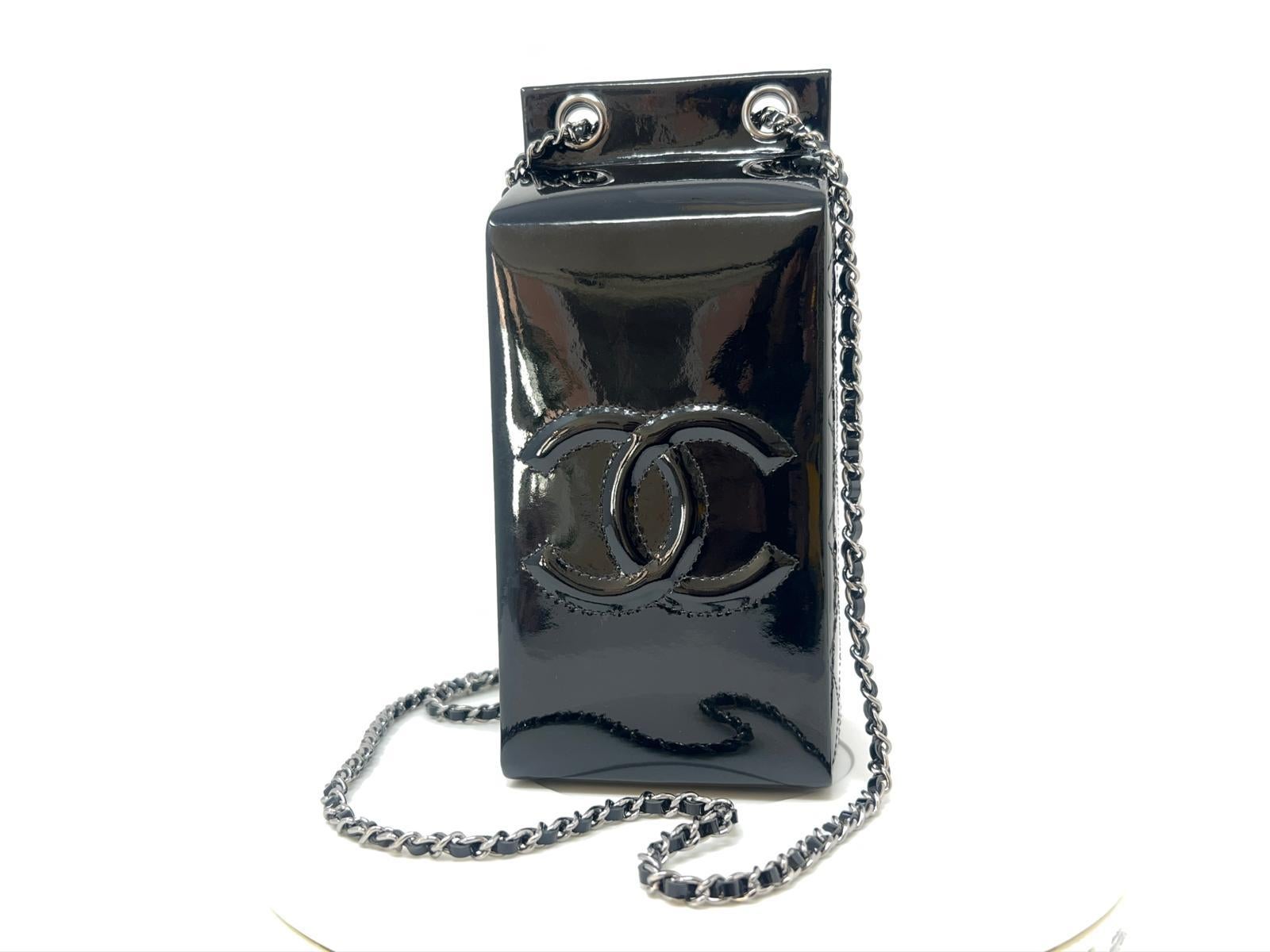 Women's Chanel Black Patent Milk Carton Bag Silver Hardware Fall / Winter 2014 For Sale