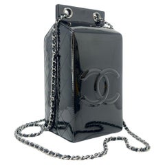 Vintage Chanel Black Patent Milk Carton Bag Silver Hardware Fall / Winter 2014