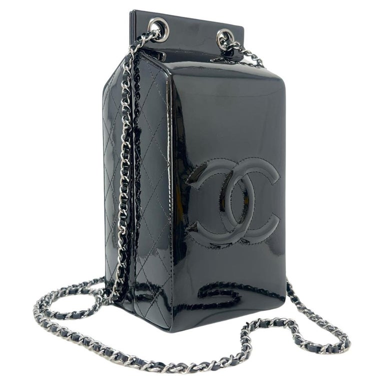Chanel Black Patent Milk Carton Bag Silver Hardware Fall Winter