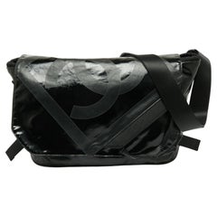 Chanel Black Patent Nylon CC Flap Messenger Bag