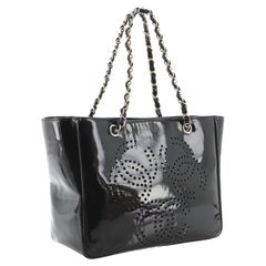 Chanel Black Patent Perforated Leather Triple CC Medium Tote Bag