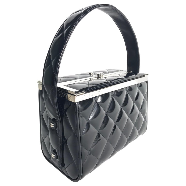 Chanel Black Patent Quilted Box Bag, 1997 For Sale at 1stdibs