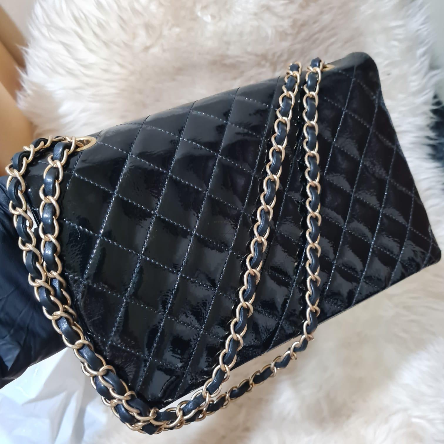 Chanel Black Patent Quilted Pagoda Accordion Medium Flap Bag For Sale 8