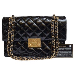 Chanel Black Patent Quilted Pagoda Accordion Medium Flap Bag