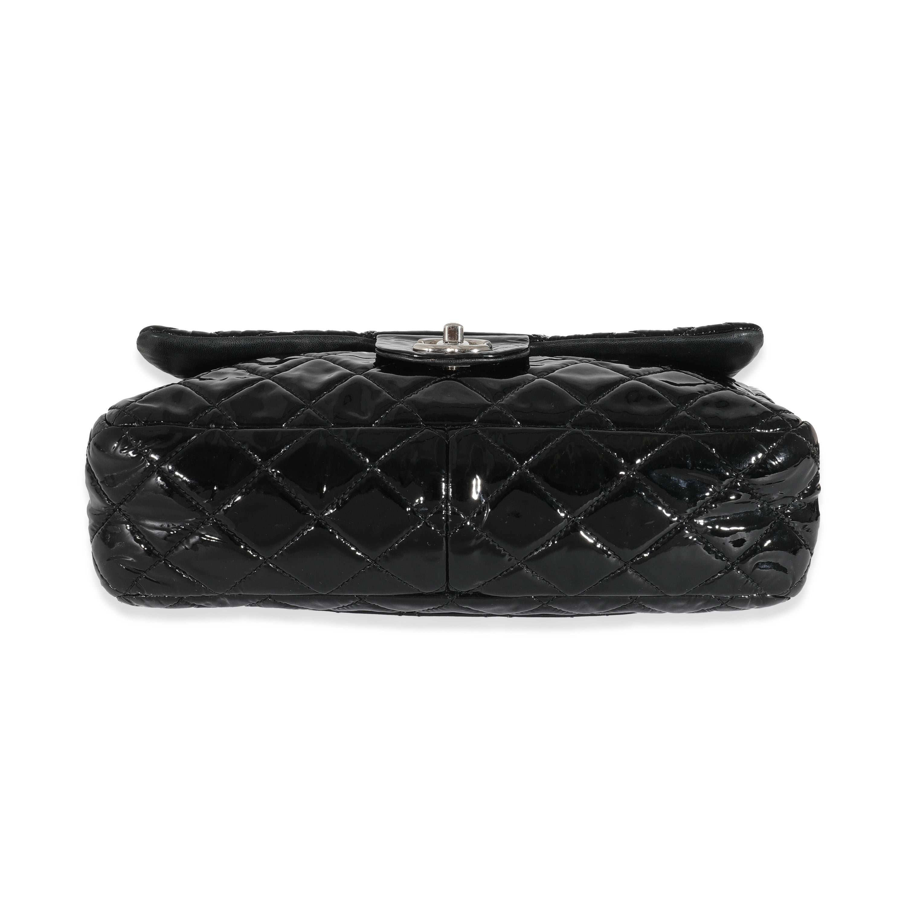 Chanel Black Patent Soft Jumbo Single Flap Bag In Excellent Condition In New York, NY