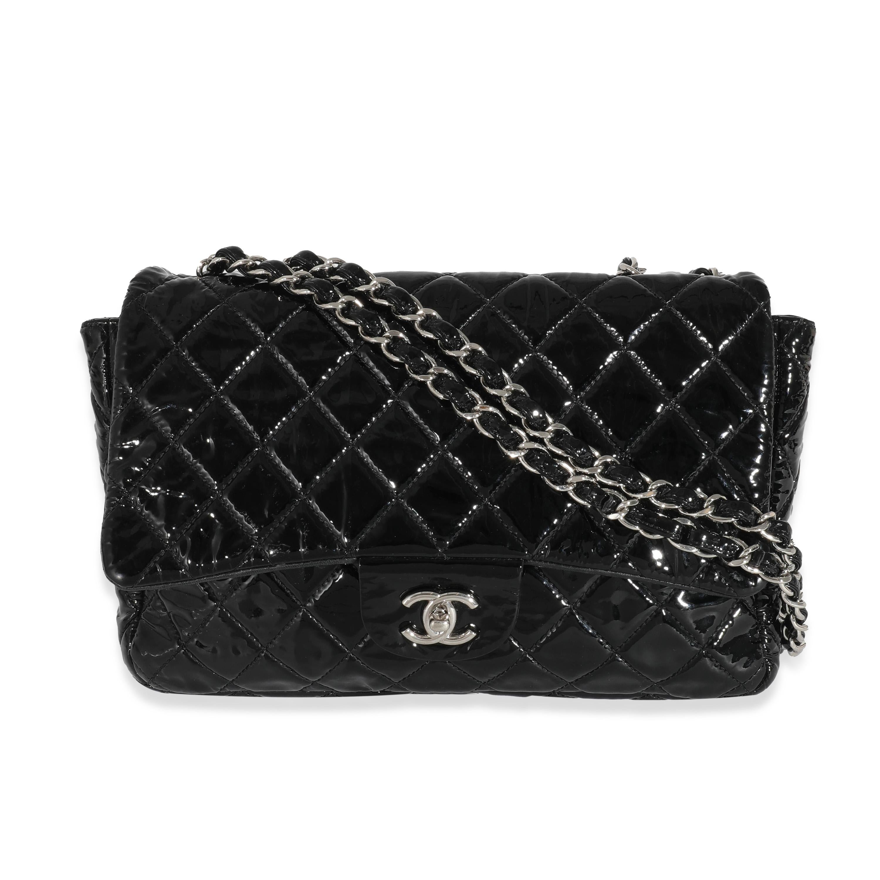 Chanel Black Patent Soft Jumbo Single Flap Bag 4