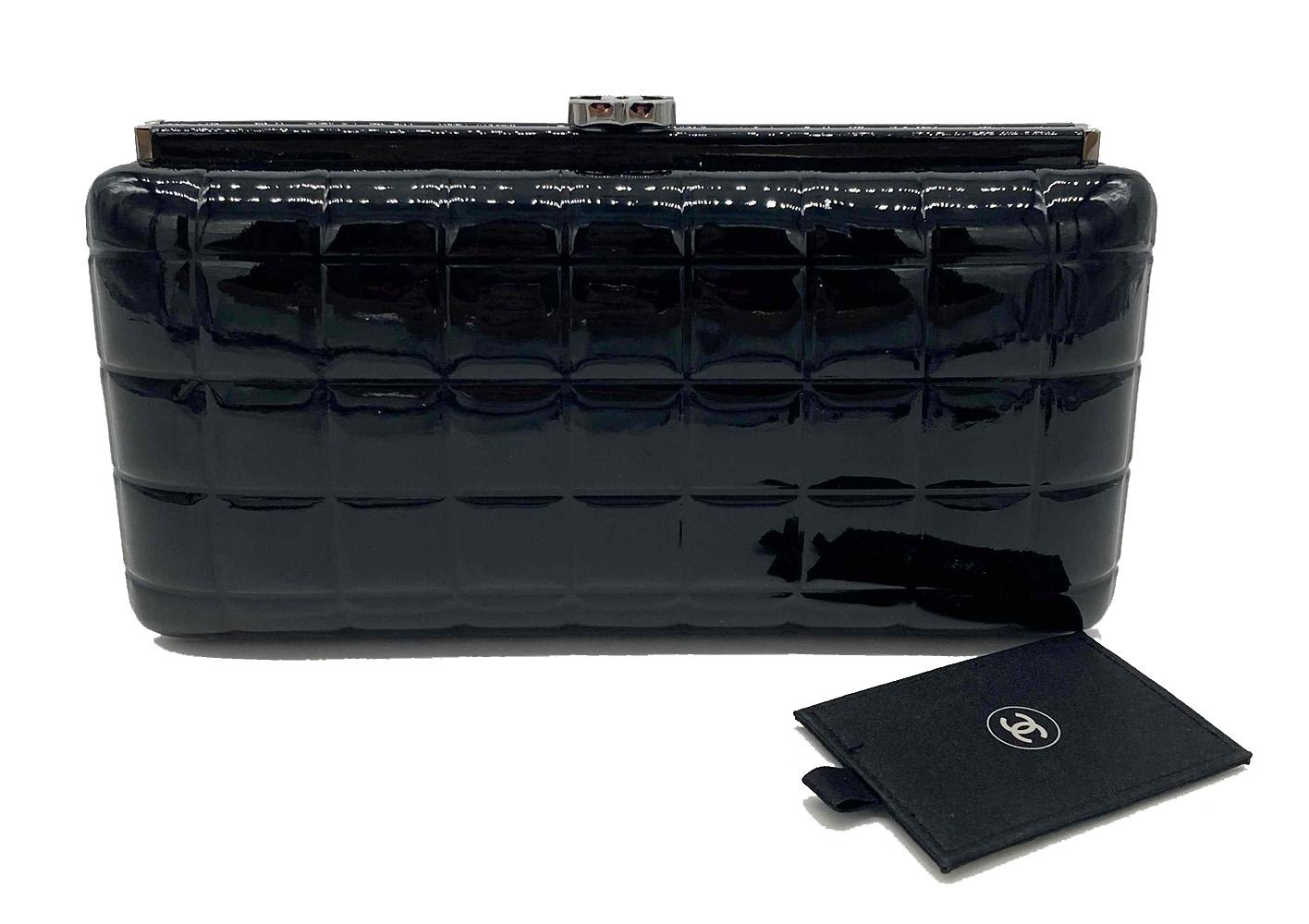 Chanel Black Patent Square Quilt Clutch 6