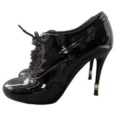 Chanel Black Patent Stiletto Ankle Boots Size 38.5 