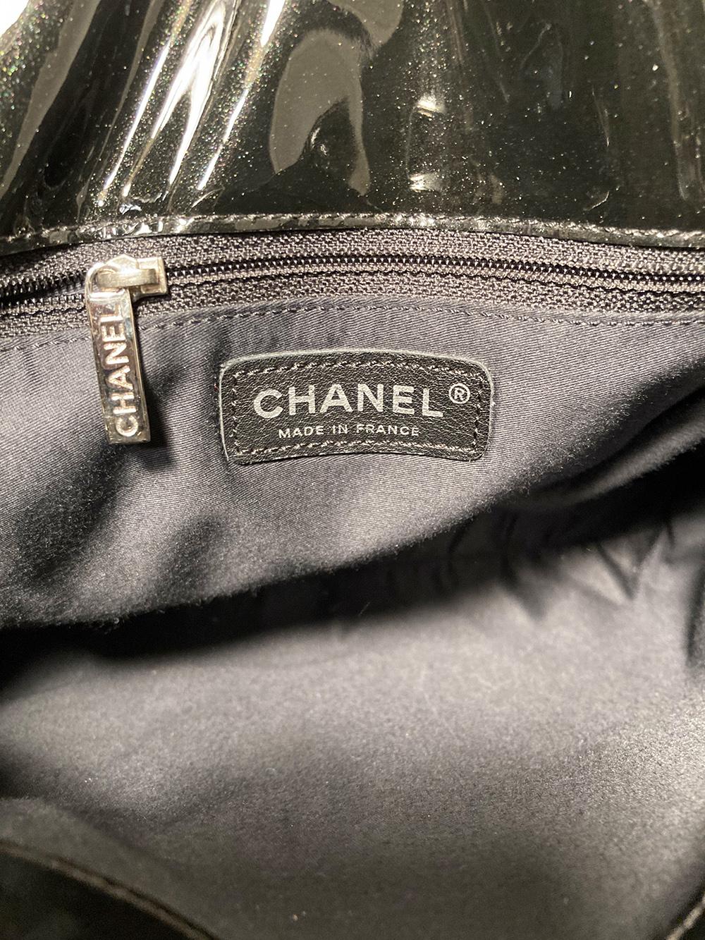 Chanel Black Patent Strass Crystal Bon Bon Logo Tote 2