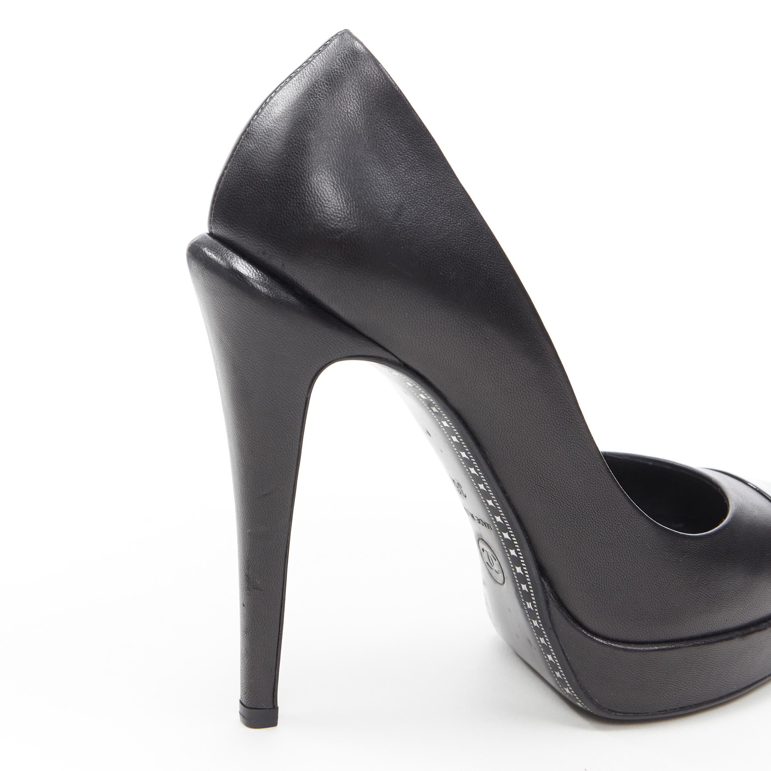 CHANEL black patent toe cap sculpted heel CC logo leather platform pump EU36 5
