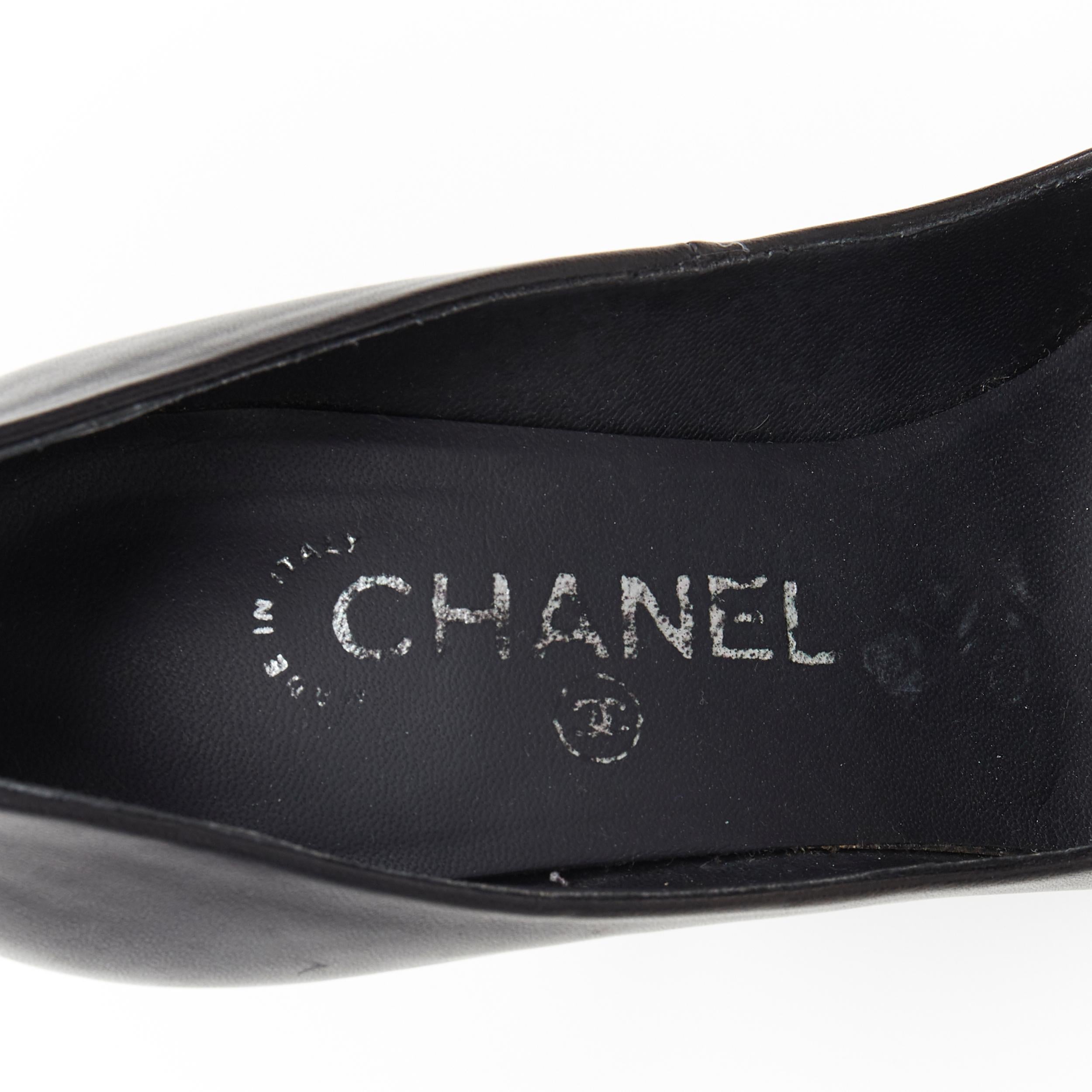 CHANEL black patent toe cap sculpted heel CC logo leather platform pump EU36 7