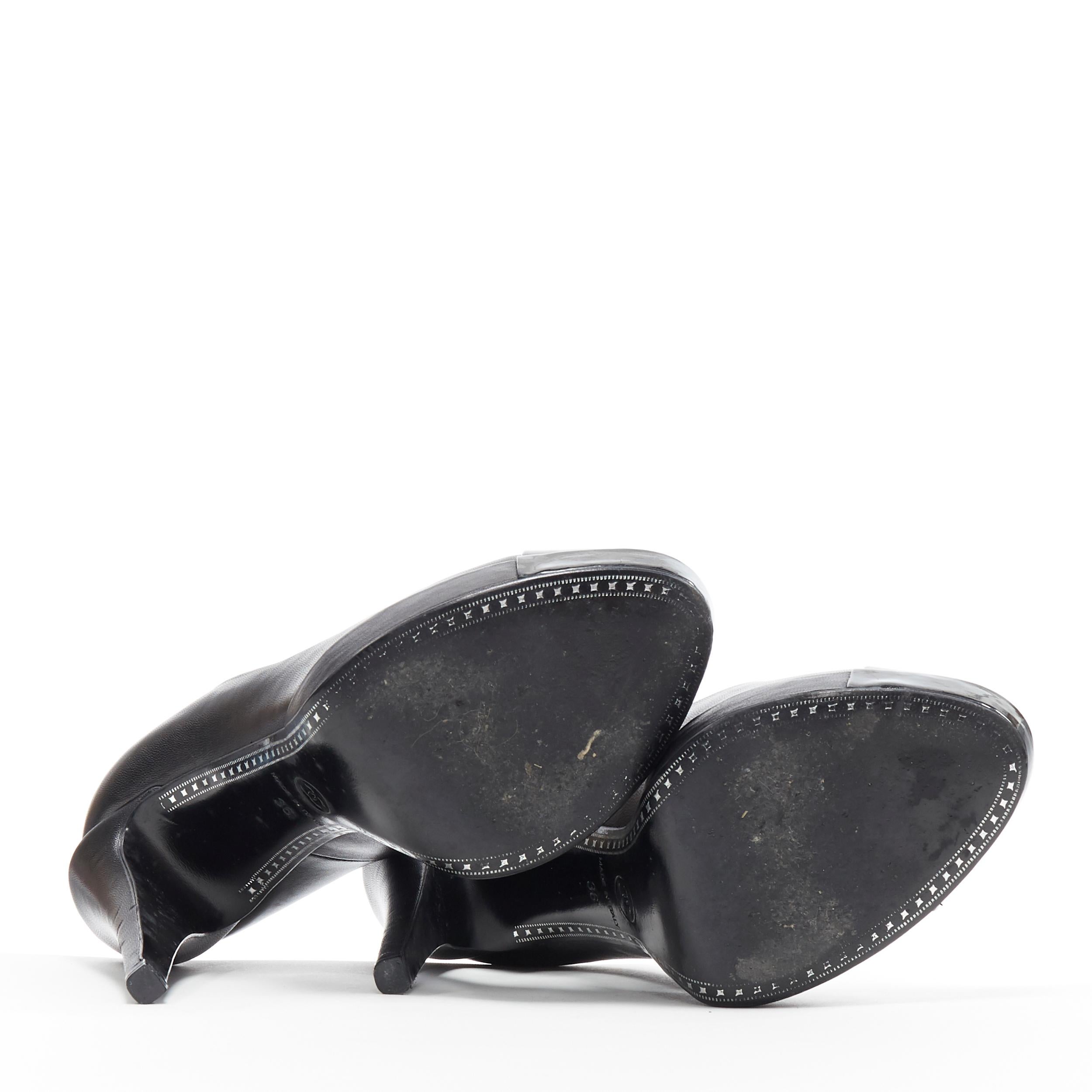 CHANEL black patent toe cap sculpted heel CC logo leather platform pump EU36 2