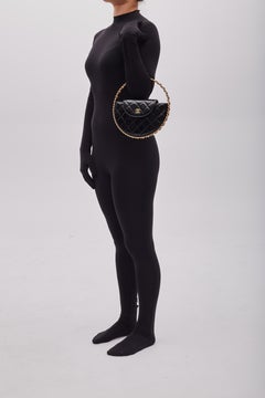 Chanel Black Patent Vernis Leather Bangle Chain Round Bag Medium