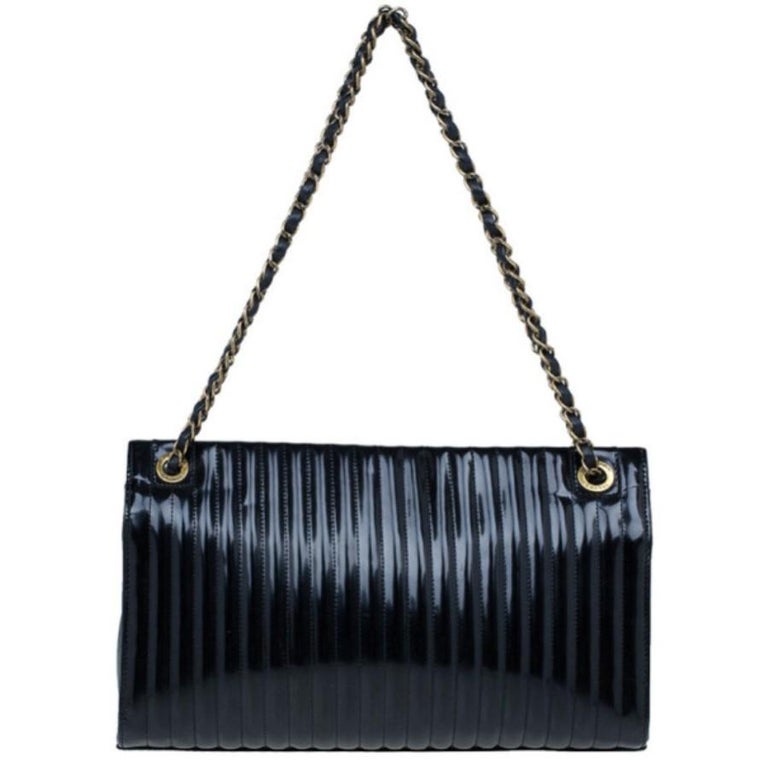 Chanel Black Patent Vertical Stripe Maharajah Flap Bag For Sale At