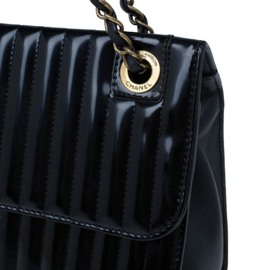 Chanel Black Patent Vertical Stripe Maharajah Flap Bag 2