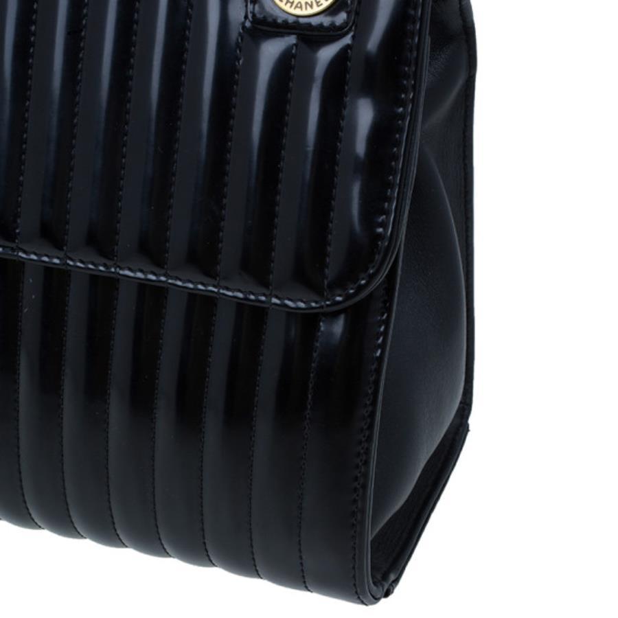 Chanel Black Patent Vertical Stripe Maharajah Flap Bag 3