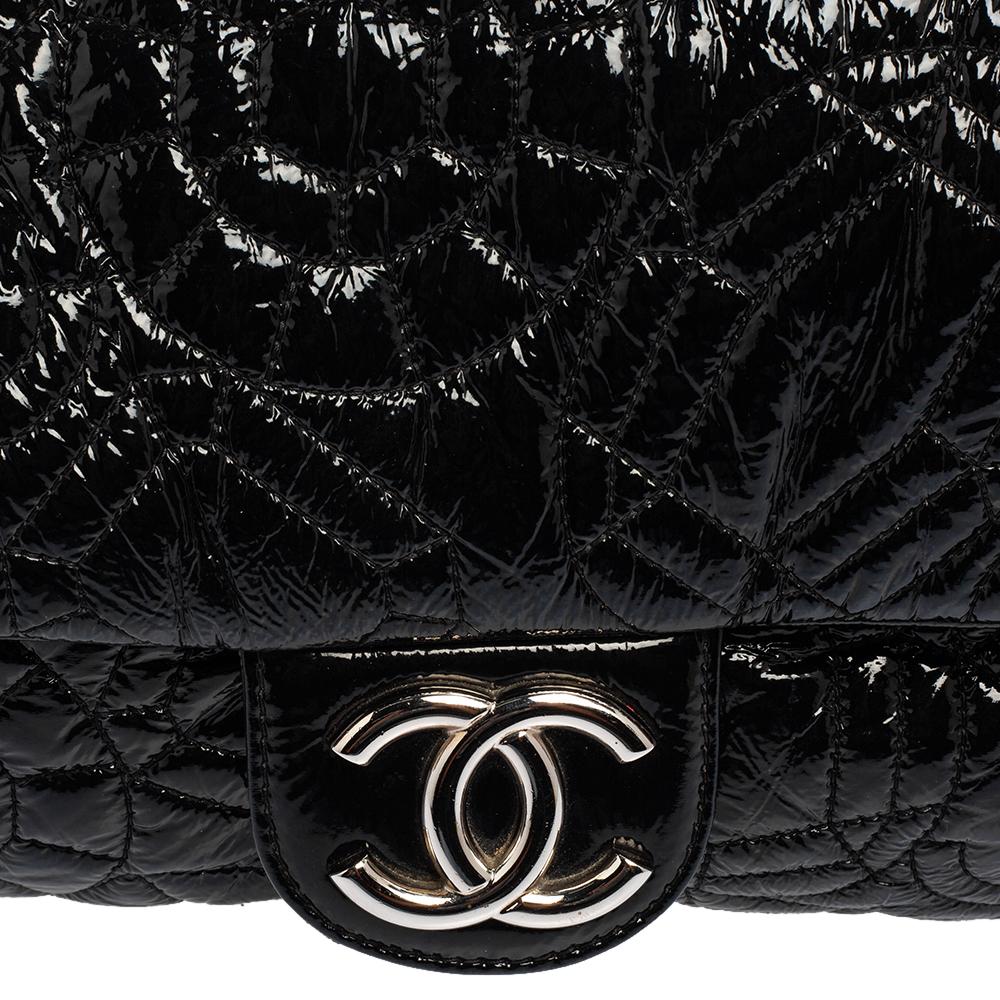 Chanel Black Patent Vinyl Graphic Edge Classic Flap Bag 5