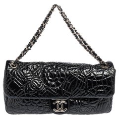 Chanel Black Patent Vinyl Graphic Edge Classic Flap Bag