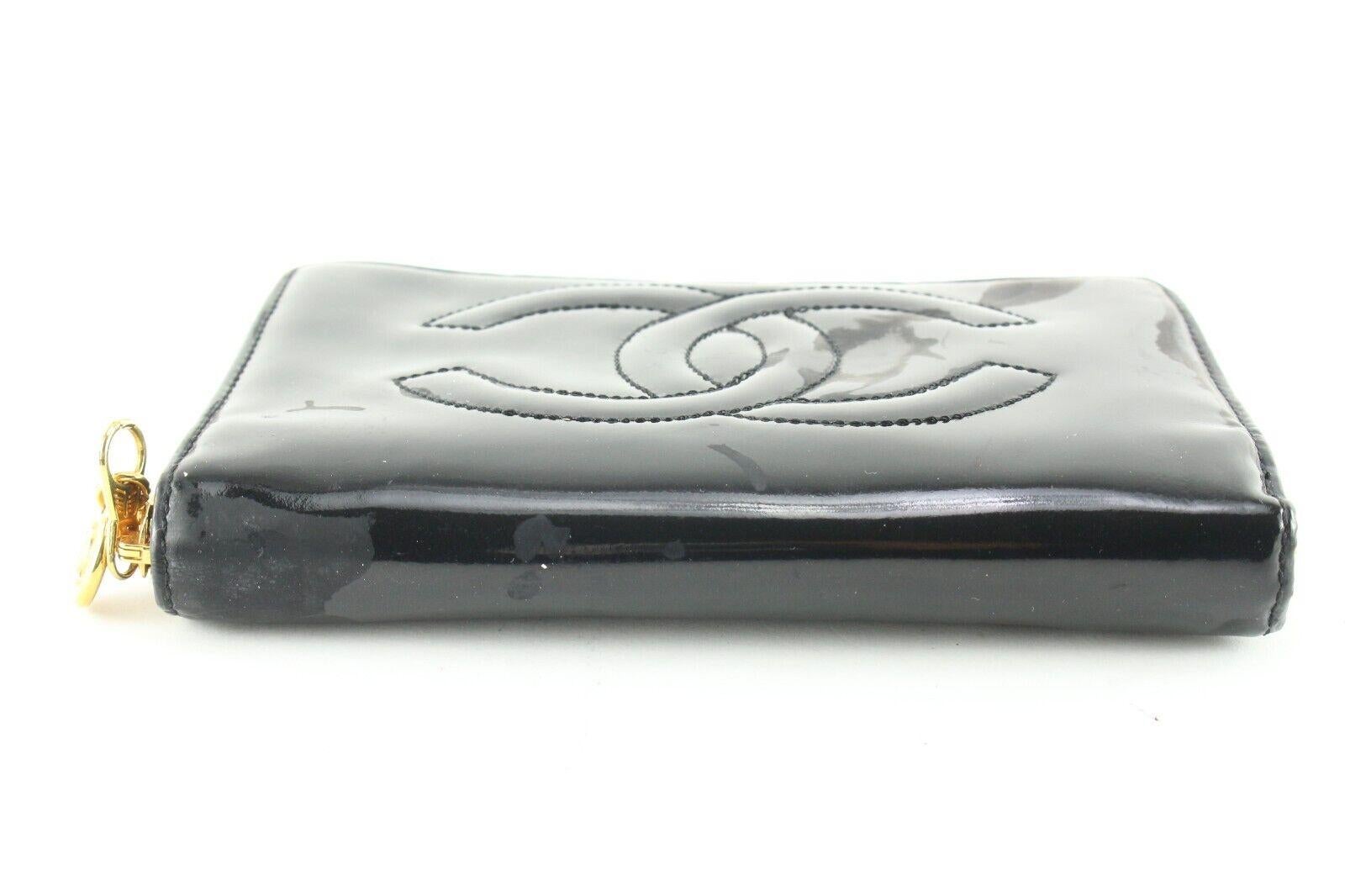 Chanel Black Patent Zip Case Pouch 1CC523K For Sale 5