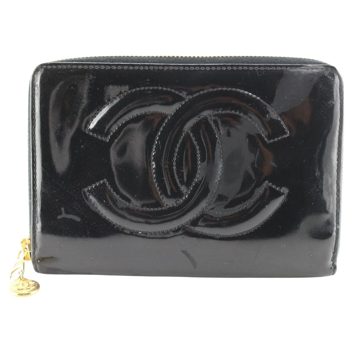 Chanel Black Patent Zip Case Pouch 1CC523K For Sale
