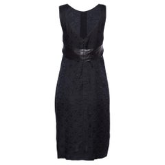 Chanel Black Patterned Sleeveless Belted Midi Dress M