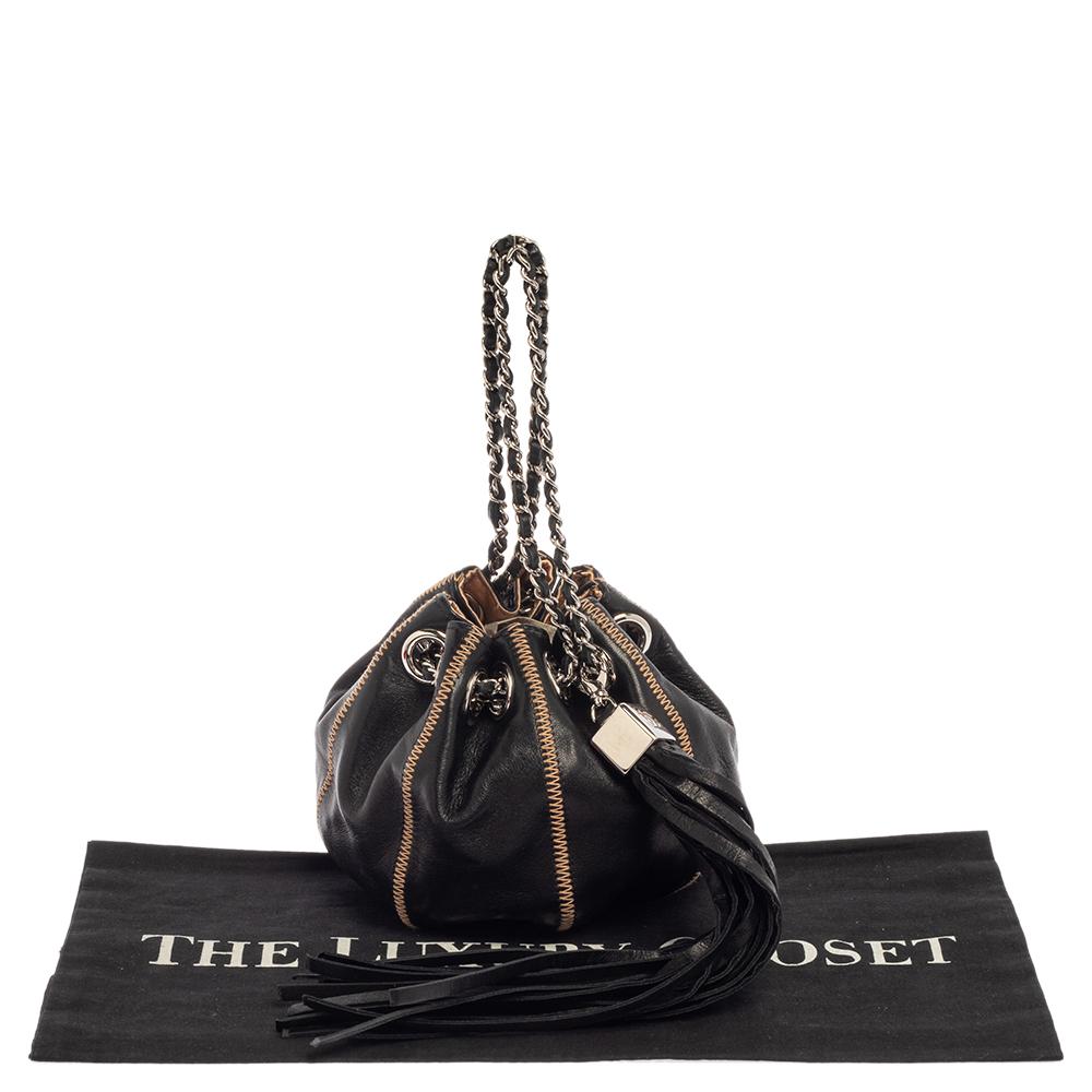Chanel Black/Peach Leather Reversible Drawstring Tassel Bag 8