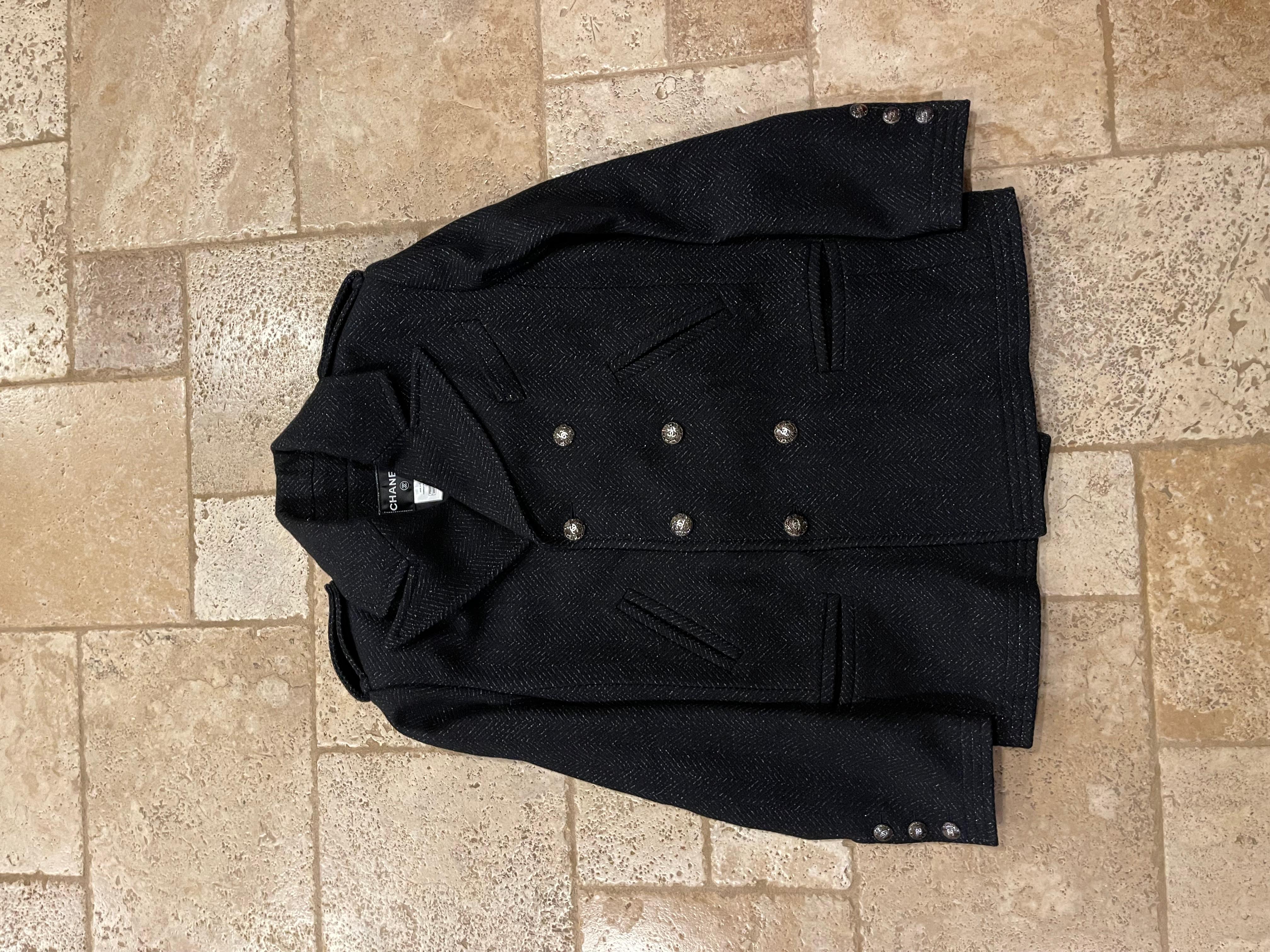 Chanel Black Peacoat CC Buttons *RARE* In Excellent Condition For Sale In Bear, DE