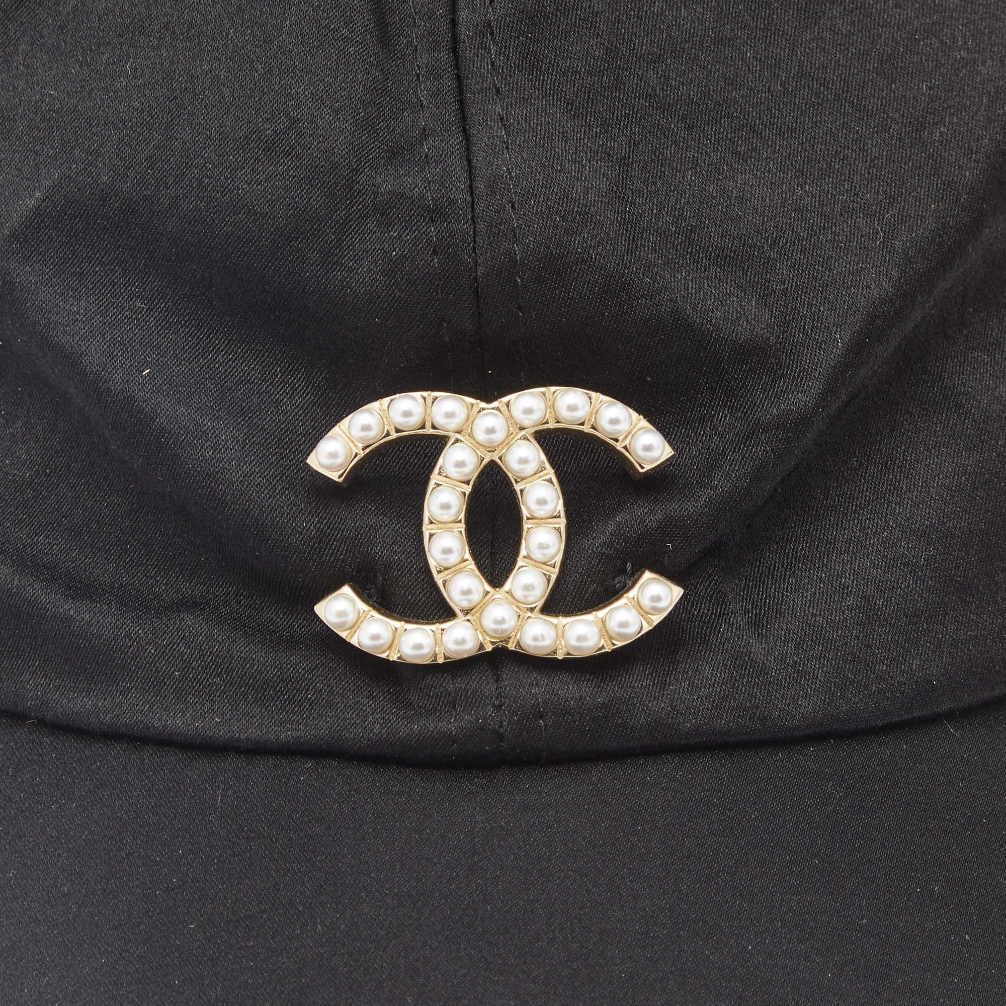 Women's Chanel Black Pearl CC Silk Baseball Cap