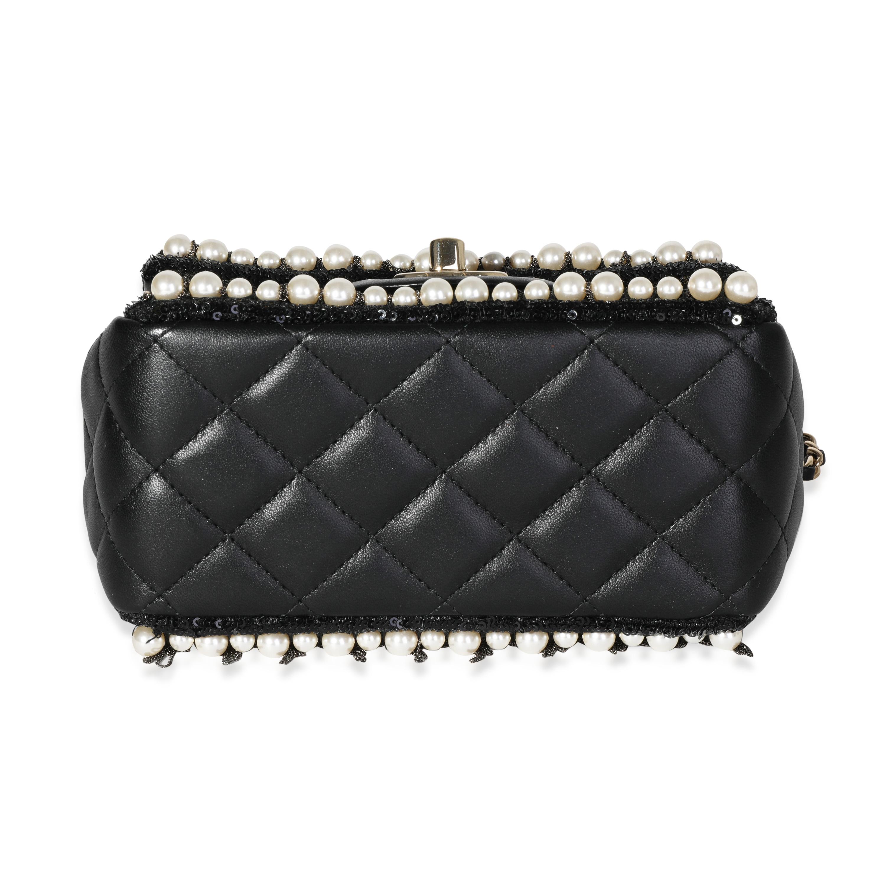 Women's Chanel Black Pearl & Chains Quilted Mini Flap
