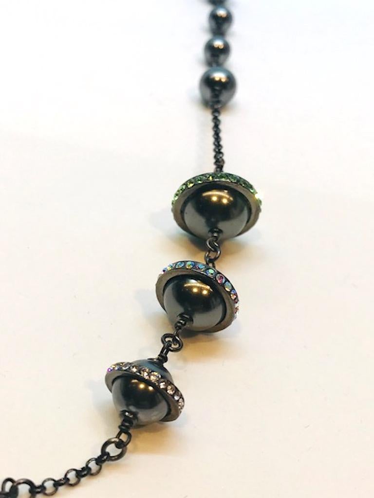 Chanel Black Pearl, Gunmetal & Rhinestone Accent Long Necklace, 2018 9