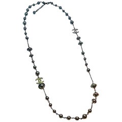 Chanel Black Pearl, Gunmetal & Rhinestone Accent Long Necklace, 2018