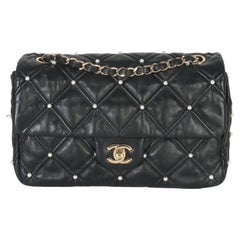 Chanel Black Pearl Studded Lambskin Medium CC Flap Bag