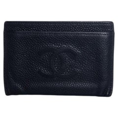 Chanel, black pebbled leather card holder