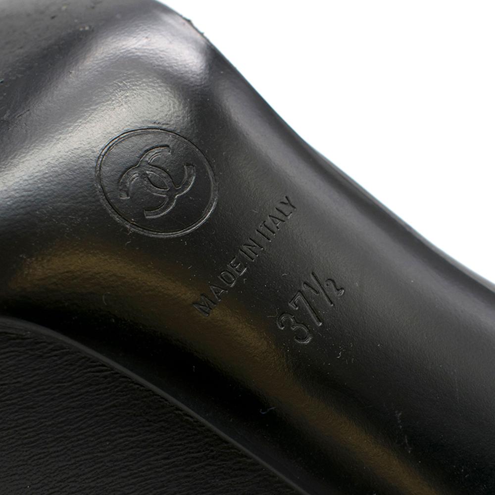 Chanel Black Peep-Toe Leather Pumps SIZE 37.5 6