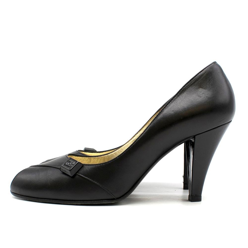 Women's Chanel Black Peep-Toe Leather Pumps SIZE 37.5