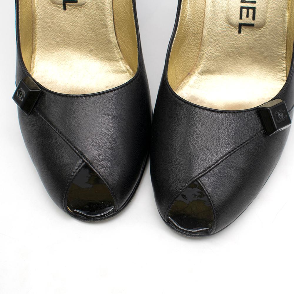 Chanel Black Peep-Toe Leather Pumps SIZE 37.5 1