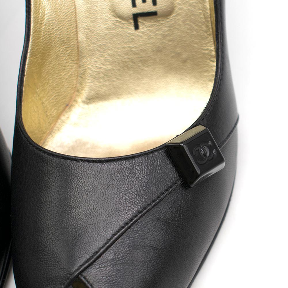 Chanel Black Peep-Toe Leather Pumps SIZE 37.5 2