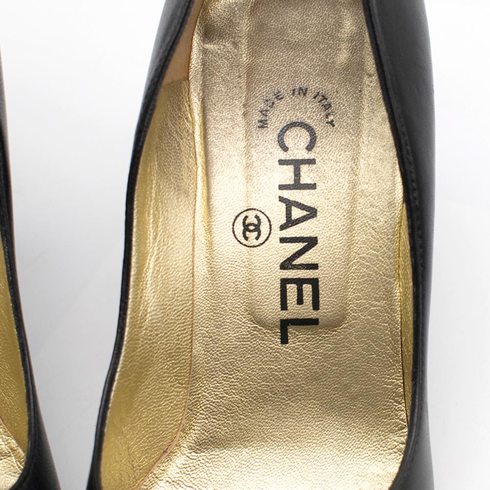 Chanel Black Peep-Toe Leather Pumps SIZE 37.5 3